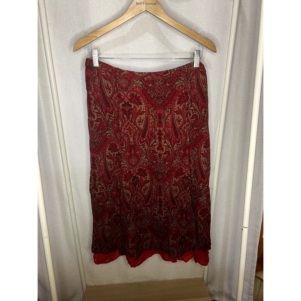 Vintage 90s y2k Evan‎ Picone Witchy Cottage Red Paisley Fall Maxi Skirt